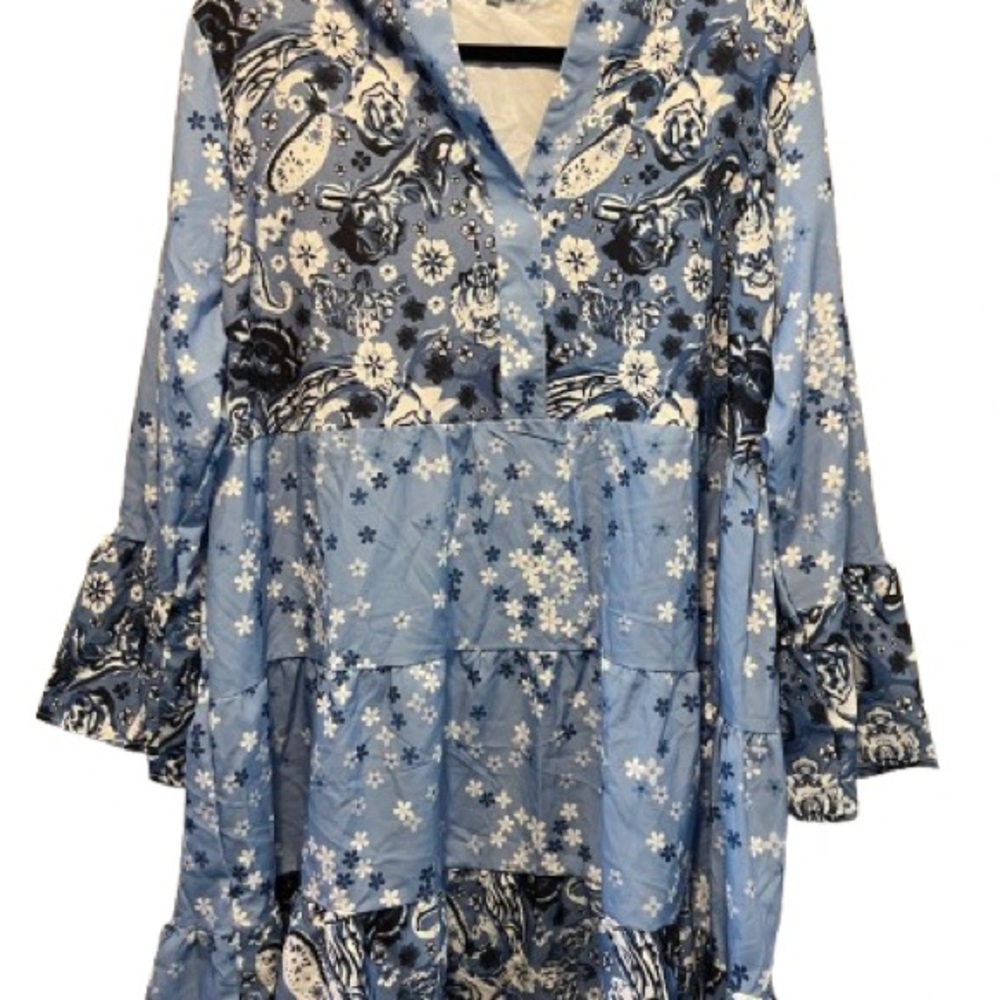 Floral Blue and White Dress